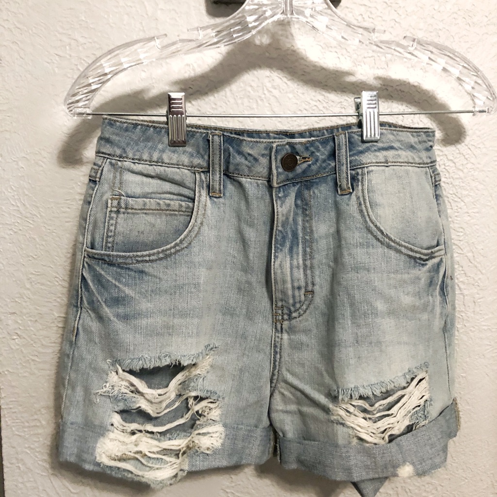Distressed Light Wash Denim Shorts